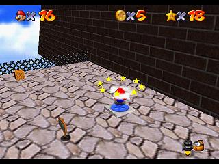 Super Mario 64 sur N64 - Niveau 2 : バッタンキングの とりで - Pièces et généralités